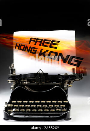 Free Hong Kong pro-independence movement with antique typewritter. Stock Photo