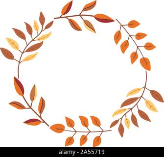 Bright colorful autumn branches circle frame for design on white, stock illustration Stock Vector