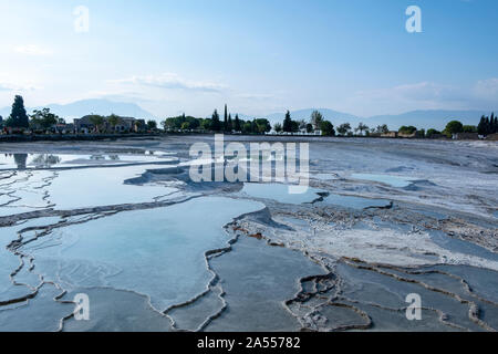 Natural travertine pools and terraces in Pamukkale. Cotton castle in southwestern Turkey, Stock Photo