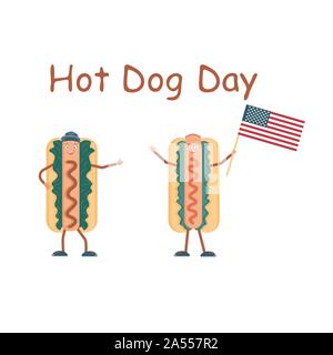 Two hot dogs. Vector illustration. National hot dog day Stock Vector