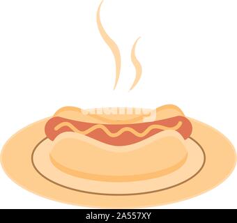 Hot dog on a plate. Fast food menu. Vector illustration Stock Vector