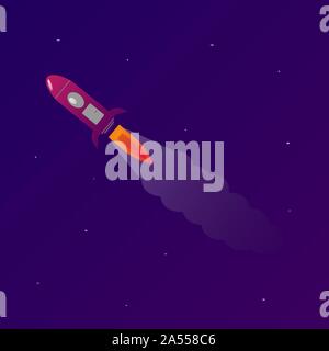 Rocket in space, colorful illustration, concept of the universe. Stylized cartoon Stock Vector
