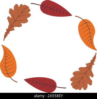 Bright colorful autumn leaves circle frame for design on white, stock illustration Stock Vector