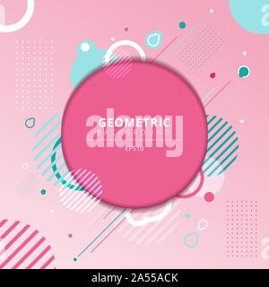 Abstract geometric circles frame with light blue geometry elements on pink background. Vector illustration Stock Vector