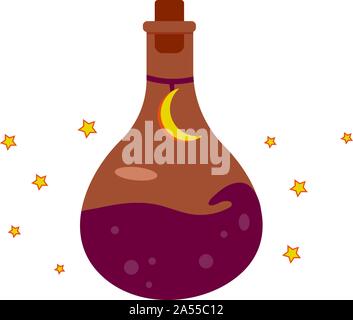 Magic potion in a bottle, witchcraft. Game icon of magic elixir. Design for app user interface Stock Vector