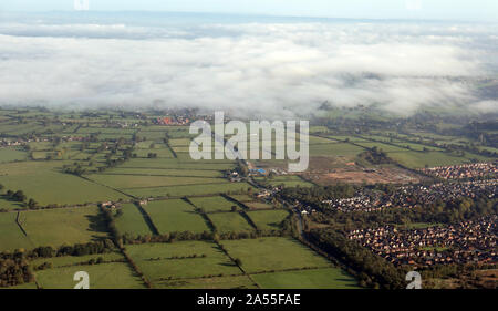 aerial view of shallow fog or low lying mist Stock Photo
