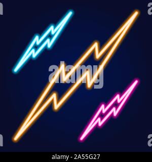Lightning bolt set neon signs. Vector design template. High-voltage neon symbol, light banner design element colorful modern design trend, night brigh Stock Vector