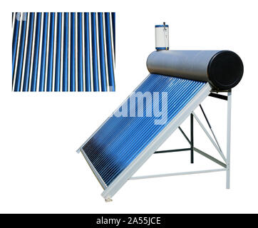 Solar water heater standing on the ground isolated on white background Stock Photo