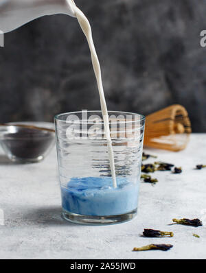 Blue matcha milk in a glass Stock Photo