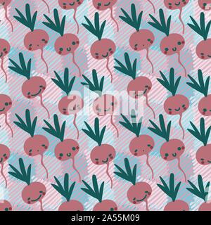 seamless vector pattern with cute smiling beetroots Stock Vector