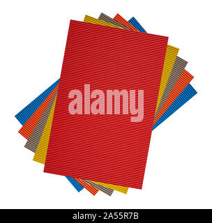 Colorful corrugated cardboard papers stack isolated against white background, copy space. Stock Photo