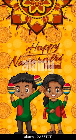 Poster design for Navaratri with children with maracas illustration Stock Vector