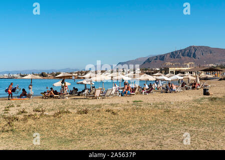 Gouves, Crete, Greece. October 2019.  The small fbeach at Kato Gouves a former US military air base near Herkalion, northern Crete. Stock Photo
