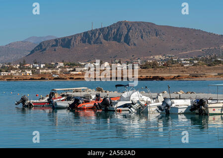 Gouves, Crete, Greece. October 2019.  The small fishing boat harbour at Kato Gouves a former US military air base near Herkalion Stock Photo