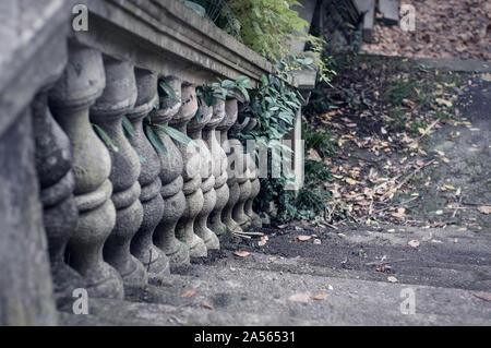 Balusters made of stone on the old historic staircase Stock Photo