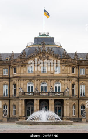 Entrance of the New Palace, Neues Schloss, in Stuttgart, Baden-Wuerttemberg, Germany, with Fountain Stock Photo