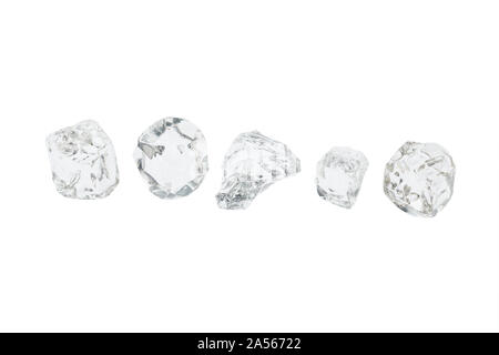 Set of five ice cubes isolated against white. Stock Photo