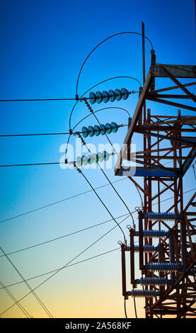 Insulators on a electrical substation. Stock Photo