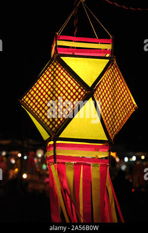 Colourful Modern Lanterns in Various Size & Shapes Akash kandil or Diwali decorative lamps Hang out side shop for sale; celebrating diwali Festival. Stock Photo