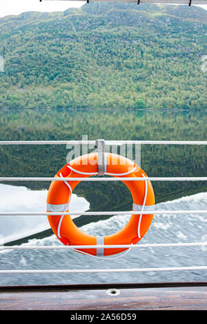 Lifebuoy on a Lake District boat Stock Photo