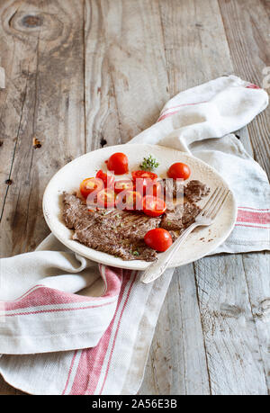 Thin slice of Grilled Machete Steak or Skirt Steak close up Stock Photo