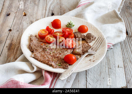 Thin slice of Grilled Machete Steak or Skirt Steak close up Stock Photo