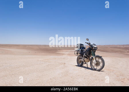 Landscape with motorbike parked on rural roadside, Arequipa, Peru Stock Photo