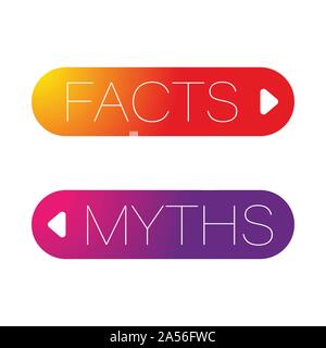 Facts and Myths button set label Stock Vector