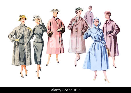 Topcoat for women, isolated on white. Fashion 1958-1959 Stock Photo