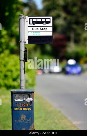 Rural bus stop sign, Loose Village, Maidstone, Kent, UK. Stock Photo