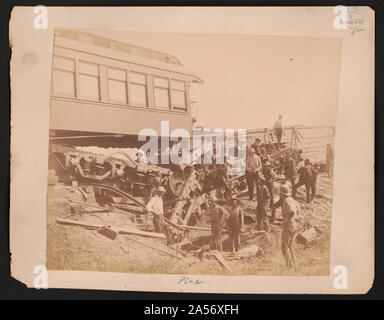 View of the great railroad wreck The most appalling railroad disaster on the Continent, on the T.P. & W.R.R. near Chatsworth, Illinois, of the Niagara Excursion Train, at midnight, August 10th, 1887 Stock Photo