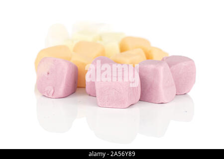 Lot of whole bright soft pastel candy isolated on white background Stock Photo