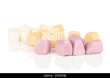 Lot of whole bright soft pastel candy isolated on white background Stock Photo