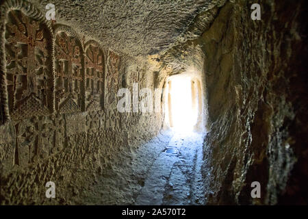 Geghard, Armenia: Relief detail from Cave Monastery Stock Photo