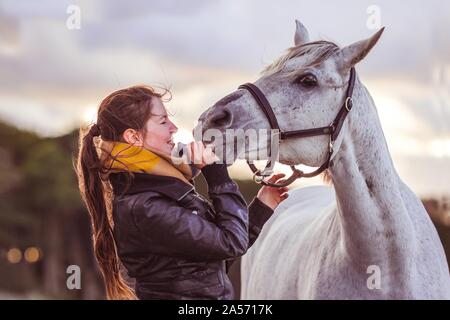 woman and arabian horse Stock Photo