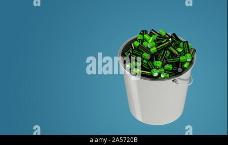 Generic AA Batteries in a bucket - 3D Rendering Stock Photo