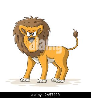 Angry cartoon lion. Hand drawn vector illustration with separate layers. Stock Vector