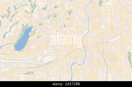 Printable street map of Hamamatsu, Prefecture Shizuoka, Japan. Map template for business use. Stock Vector