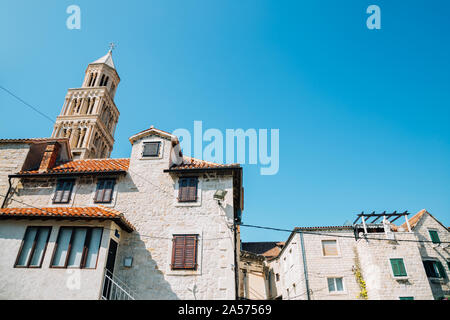 Old town buildings and Diocletian's Palace Saint Domnius Cathedral Bell Tower in Split, Croatia Stock Photo