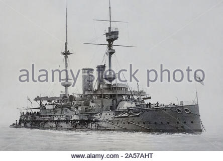 HMS Formidable, a WW1 British pre-dreadnought battleship, the ship was launched in 1901 and torpedod and sunk on New Year's Day 1915, vintage photograph early 1900s Stock Photo