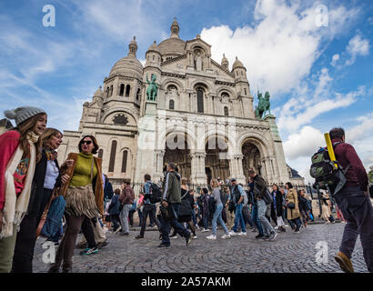 Paris, France - 30th September, 2019:   Sacre Coeur Basilica busy with tourists visiting Paris Stock Photo