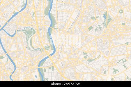 Printable street map of Matsudo, Prefecture Chiba, Japan. Map template for business use. Stock Vector