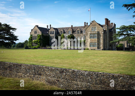 Lawn and haha in front of Parham House, West Sussex which dates from 1577. Stock Photo