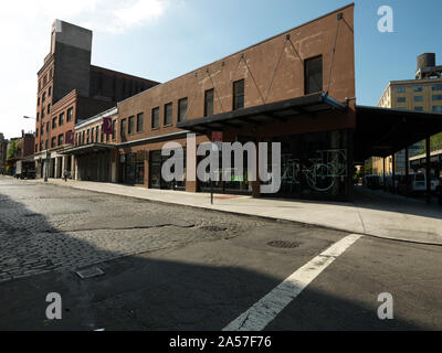 Restaurants and boutiques along a street, Little West 12th Street, Manhattan, New York City, New York State, USA Stock Photo