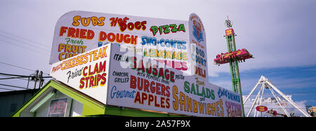 Commercial signs on a restaurant, Palace Playland, Old Orchard Beach, York County, Maine, USA Stock Photo