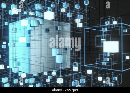 Technology background make up with cubes and lines, 3d rendering ...