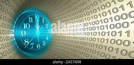 Clock in digital vortex Stock Photo