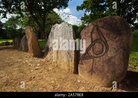 Monoliths at ancient Taino people's ceremonial site, Parque Ceremonial Indigena de Caguana, Utuado, Karst Country, Puerto Rico Stock Photo