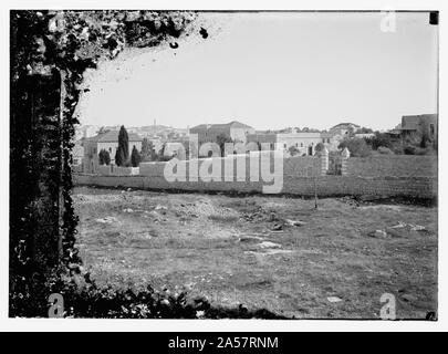 Wall of American Consulate, Mamilla Road, and cemetery, Jerusalem Stock Photo