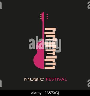 Guitar piano hand drawn flat colorful music vector icon Stock Vector